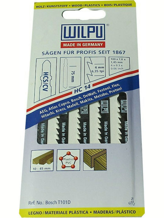 Wilpu HC14 Λάμες για Ξύλο 75mm 5τμχ