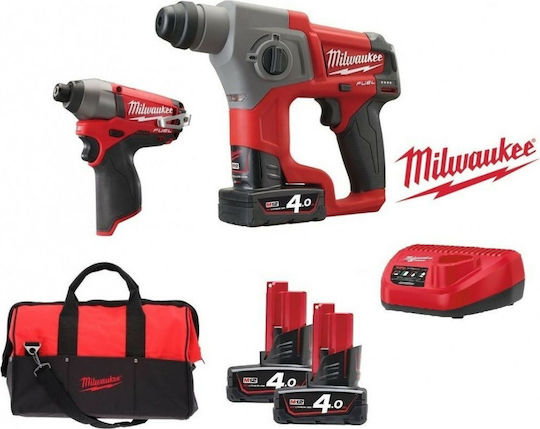 Milwaukee M12 CHCID-402B Set Impact Screwdriver & Hammer 12V with 2 4Ah Batteries and Case