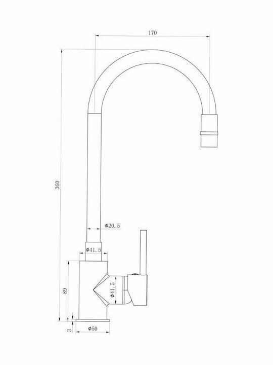 Piccadilly Creta Flexi U-Shaped Counter Faucet Gray