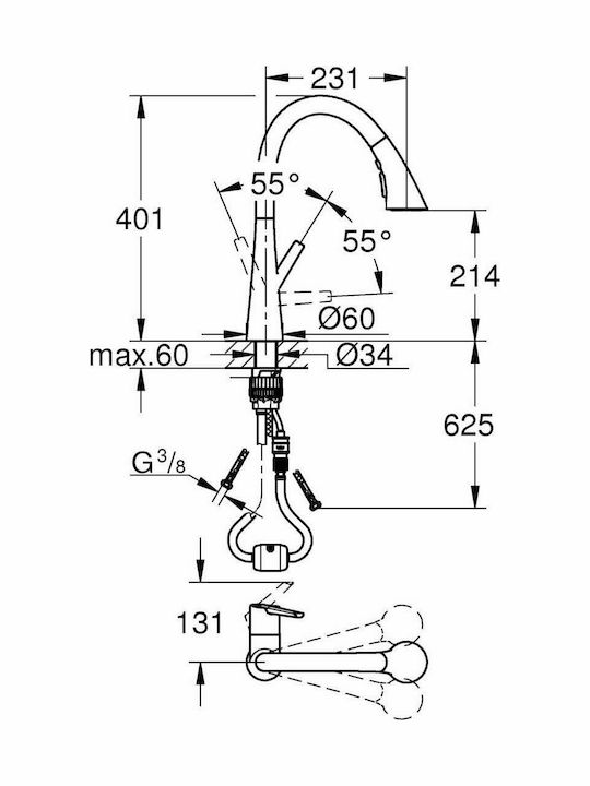 Grohe Zedra Küchenarmatur Zähler mit Dusche Gray