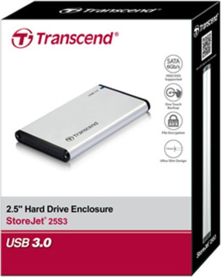 Transcend StoreJet 25S3 Твърд диск кутия 2.5" SATA III с връзка USB 3.0 в Сребрист цвят