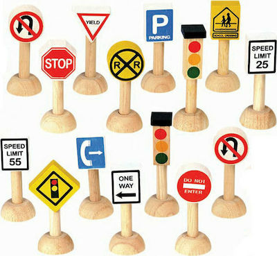 Plan Toys Miniature Toy Set of Traffic Signs & Lights USA 7cm.