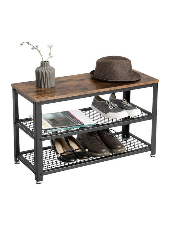 Metallic Shoe Organizer with 2 Shelves Black 73x30x45cm