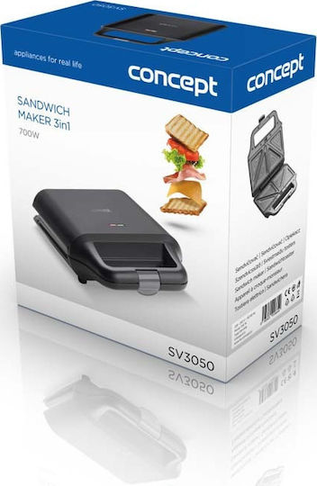 Concept SV3050 Sandwichmaker mit Abnehmbaren Platten für 2 Sandwiches 700W Schwarz