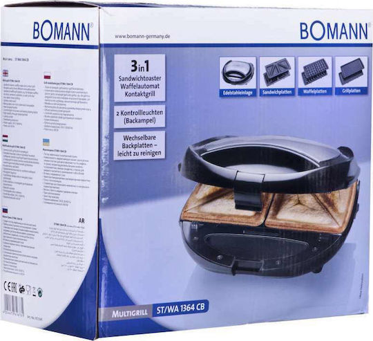 Bomann ST/WA 1364 CB Τοστιέρα με Αποσπώμενες Πλάκες για 2 Τοστ 650W Inox