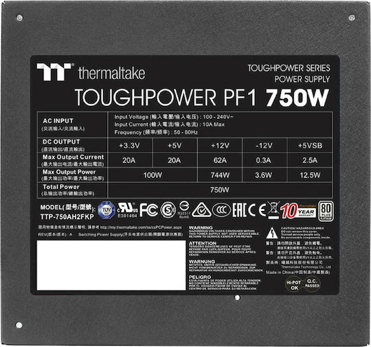 Thermaltake Toughpower PF1 750W Μαύρο Τροφοδοτικό Υπολογιστή Full Modular 80 Plus Platinum