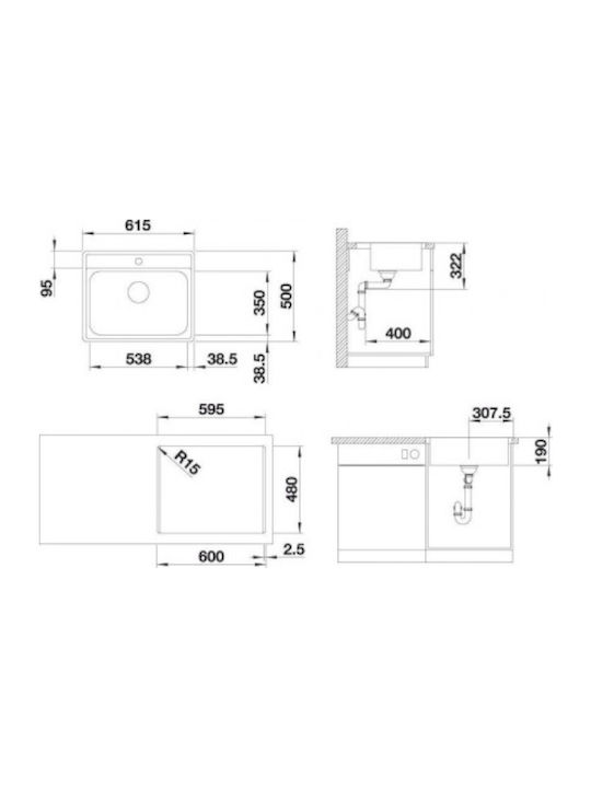 Blanco Lemis 6 IF 525108 Drop-In Sink Inox Brushed W61.5xD50cm Silver