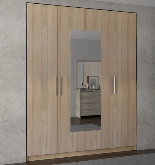 Λάττε Τετράφυλλη Ντουλάπα με Καθρέπτη 182x60x220cm