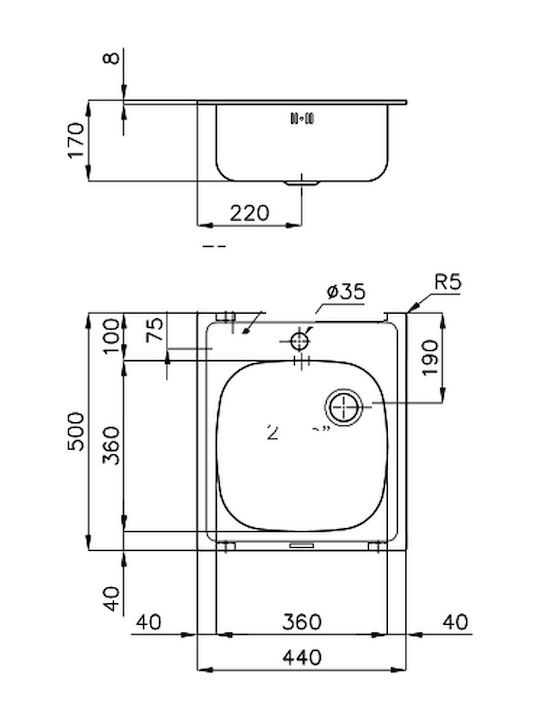 Foster 1000 Drop-In Chiuvetă Inox Satinat L44xW50cm Argintiu