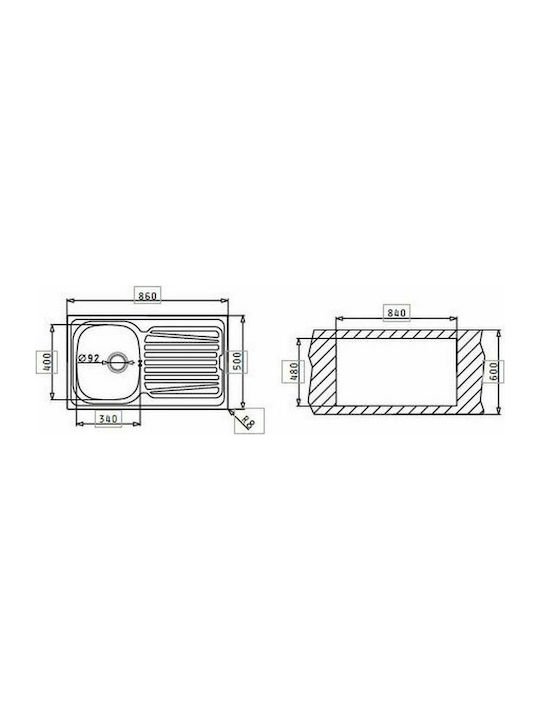 Pyramis Sparta 1B 1D 100129801 Drop-In Spüle Inox Satiniert B86xT50cm Silber