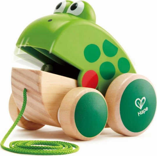 Hape Pull-Along Toy Walk-A-Long Frog made of Wood with Sounds for 12++ Months