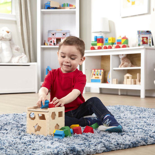 Melissa & Doug Shape Sorting Toy Shape Shorting Cube made of Wood with Sounds for 24++ Months