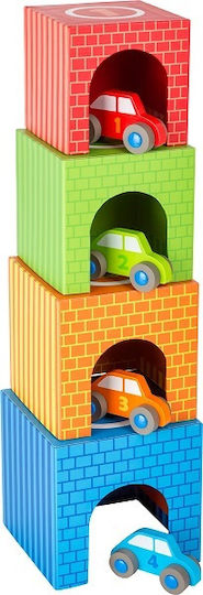Small Foot Stacking Toy Stackable Cubes With Vehicles made of Wood for 12++ Months