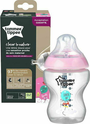 Tommee Tippee Sticlă de Plastic pentru Bebeluși Closer to Nature Anti-Colici cu Tetină de Silicon pentru 0+, 0+ m, luni Roz 260ml 1buc