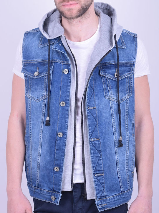 Sleeveless jeans vest oversized with hood Jean