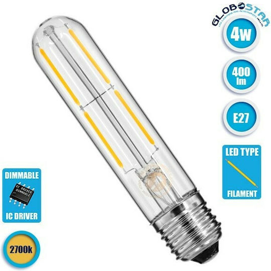 GloboStar LED-Lampe 4W 135mm für Fassung E27 und Form T30 Warmes Weiß 440lm Dimmbar