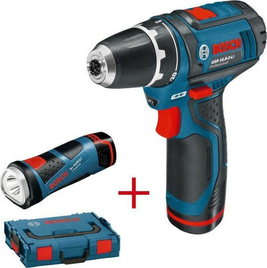 Bosch GSR Set Drill Driver & Lens 10.8V with 2 Batteries 2Ah and Case
