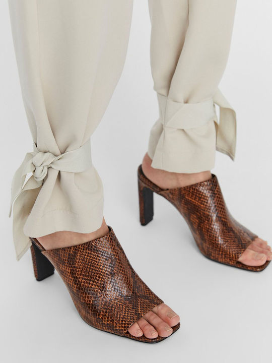 Women's High-waisted Fabric Trousers Paperbag Fit Beige