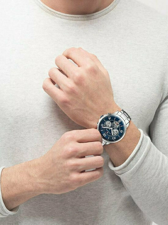 Tommy Hilfiger Keagan Men's Watch 45mm Chronograph Battery with Silver Metal Bracelet