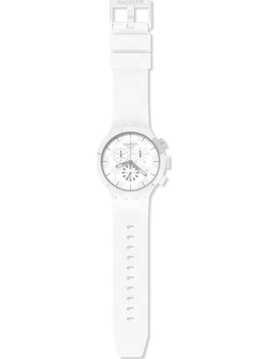 Swatch Unisex Men's Watch 47mm Chronograph Battery with White Rubber Strap