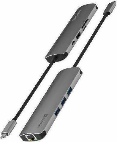 Swissten USB-C Докинг станция с HDMI 4K PD Етърнет Сив (44040103)