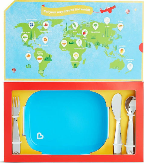 Munchkin Feeding Set Food Adventure Big Kid Dining Set made of Plastic with Non-Slip Base Light Blue 4pcs