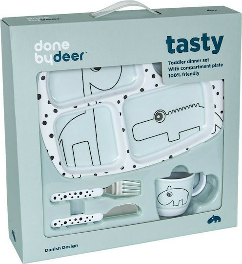 Done by Deer Σετ Φαγητού Happy Dots Crocodile από Μελαμίνη με Αντιολισθητική Βάση Μπλε 4τμχ