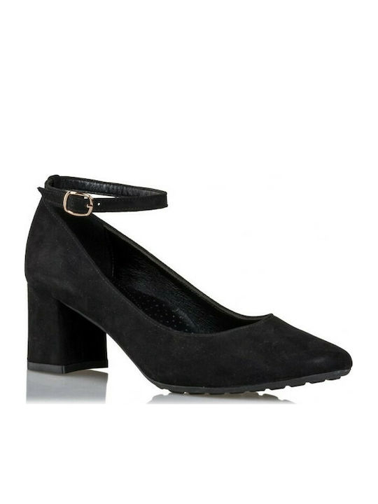 Envie Shoes Suede Black Heels with Strap