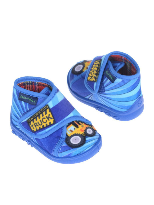 Mini Max Anatomic Kids Slipper Ankle Boot Light Blue Construction Truck