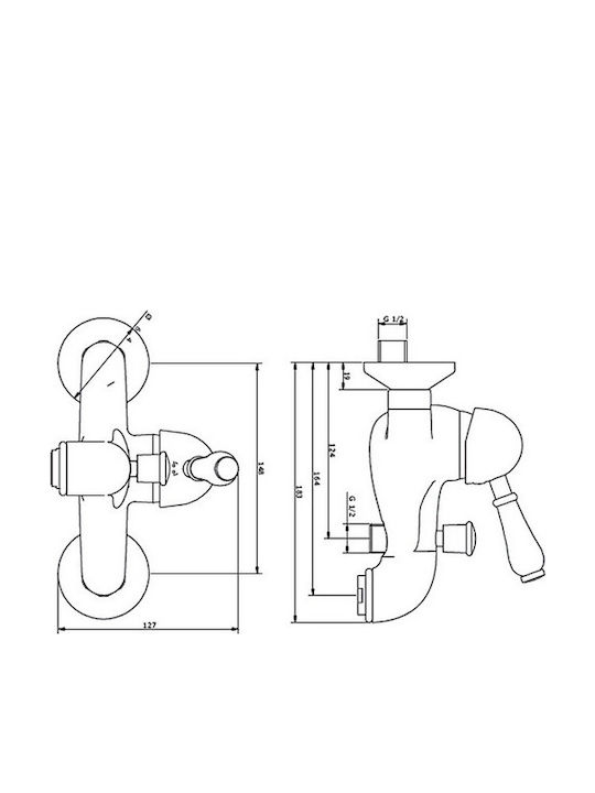 Teorema Tiffany Mixing Retro Bathtub Shower Faucet Complete Set Silver
