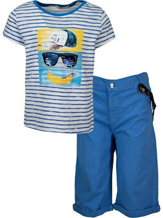 Hashtag Kids Set with Shorts Summer 2pcs Blue Σετ Βερμούδα & T-Shirt