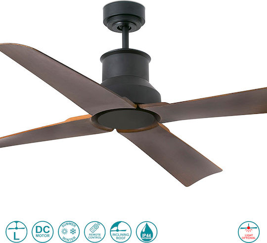 Faro Barcelona Winche M IP44 Ceiling Fan 130cm Black/Brown