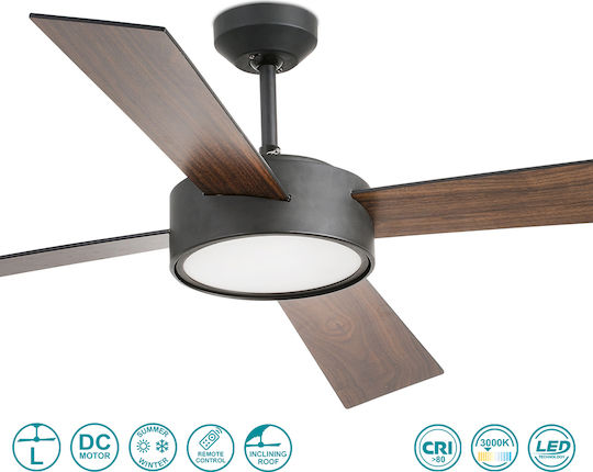 Faro Barcelona Hydra L Ceiling Fan 132cm with Light Fixture Black/Walnut