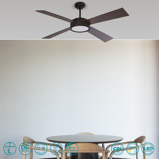 Faro Barcelona Hydra L Ceiling Fan 132cm with Light Fixture Black/Walnut