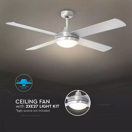 V-TAC Ανεμιστήρας Οροφής 132cm με Φως Ασημί