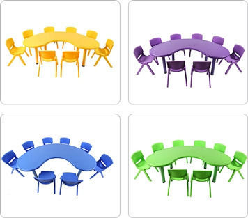 Set Kinder Tisch Kunststoff Halbmond mit Stühlen Kinder Tischset mit Stühlen aus Plastik Rot Fun Baby