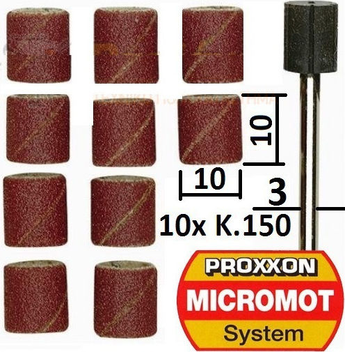 Proxxon Σετ Κύλινδροι Λείανσης K150 10x10mm με Άξονα 10τμχ