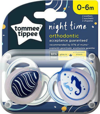 Tommee Tippee Orthodontic Pacifiers Silicone Sea Horse Night for 0-6 months 2pcs