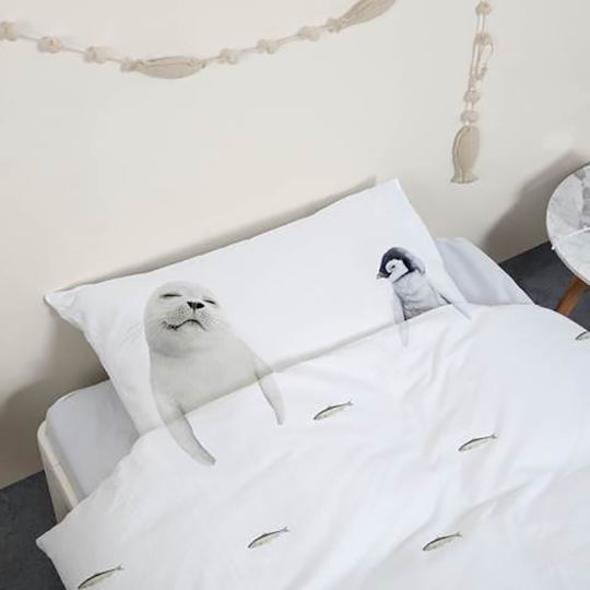 Snurk Arctic Friends Set Kids Duvet Cover Single with Pillowcase White 140x200cm