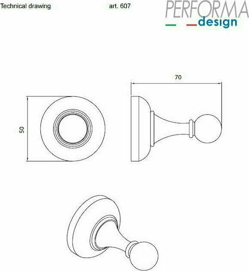 Performa Design Victoria 607 Cârlig De Baie Simplu Cu Șuruburi 7x7cm