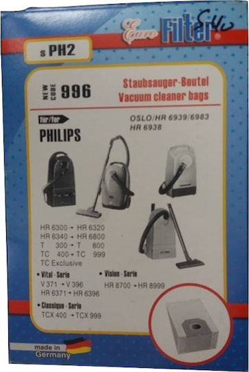 Euro Filter SPH 2 Σακούλες Σκούπας 5τμχ Συμβατή με Σκούπα Philips