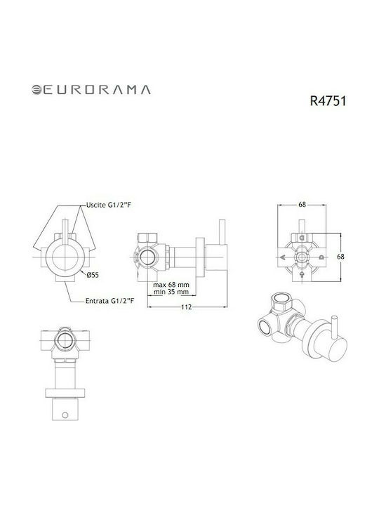 Eurorama Slot Tonda Built-in Faucet Mixer for Shower 3 Exits Black Matt