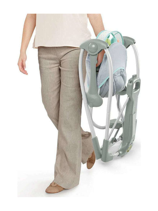 Bright Starts Manual Baby Relax Swing Swing 'n Go Portable Swing Hugs & Hoots with Music Green for Child up to 9kg