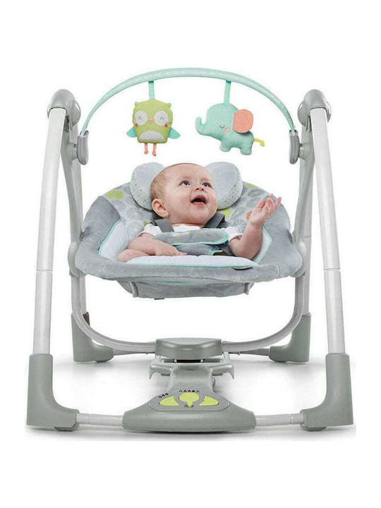 Bright Starts Manual Baby Relax Swing Swing 'n Go Portable Swing Hugs & Hoots with Music Green for Child up to 9kg