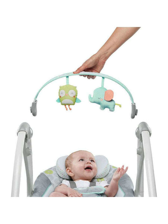 Bright Starts Manual Baby Relax Swing Swing 'n Go Portable Swing Hugs & Hoots with Music Green for Child up to 9kg
