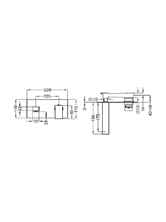 Teorema Blog 2 Set Mixer & Gură Îngropată pentru Lavabo 1 Ieșire Chrome