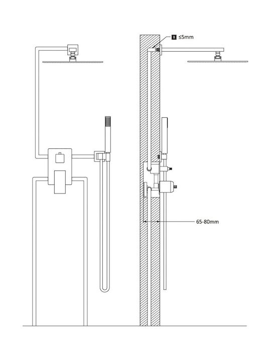 vidaXL Built-in Mixer, Hand Shower & Shower Head Set for Shower 2 Exits Inox Gold Gold Shower System made of Stainless Steel
