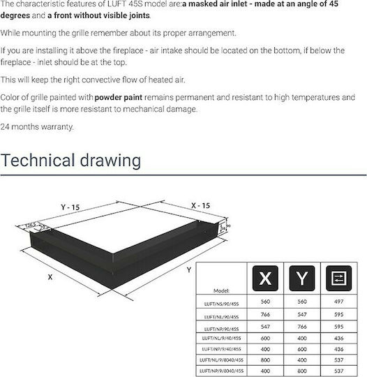 Kratki Corner Fireplace Air Shutter Black 40x60x9cm