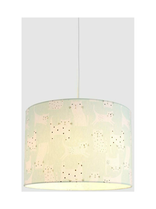 Veis Little Kitty Single Bulb Kids Lighting Pendant of Fabric 60W with Drive Size E27 In Light Blue Colour 35x24cm