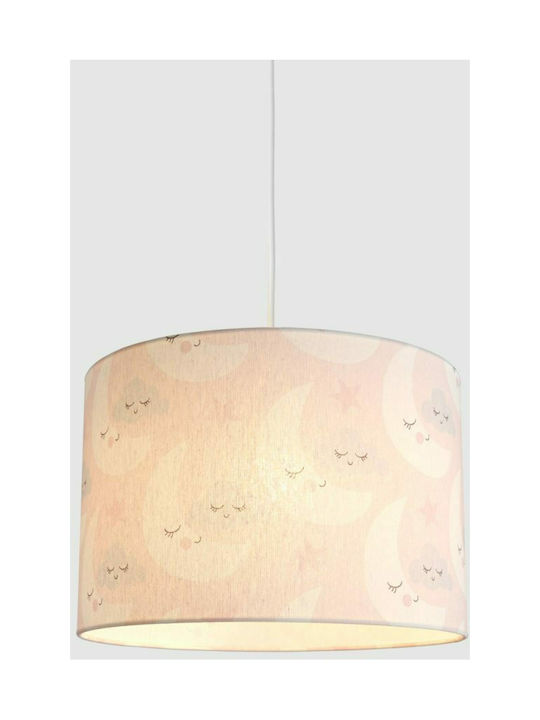 Veis Moon Single Bulb Kids Lighting Pendant of Fabric 60W with Drive Size E27 In Pink Colour 35x24cm